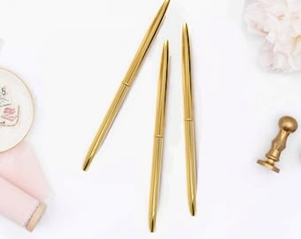 5 Skinny Gold metal pen, Gold Pen, Gold Metal Pen, Wedding Guest Book pen, Planner Pen, Slim Journal Pen, Metal Ballpoint Pen, Black Ink