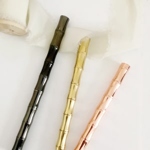Bambus Form Gel Tinte Metallstift, Rose Gold Pen, schwarzer Stift, Hochzeitsgästebuchstift, Planerstift, schicker stilvoller Journalstift, Metallkugelschreiber