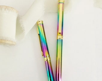 Rainbow Gold pen, Girly Pen, Multicolor pen, Pretty Pen, Rainbow Color Pen, Wedding Guest Book pen, Planner Journal Pen, Ballpoint Pen,
