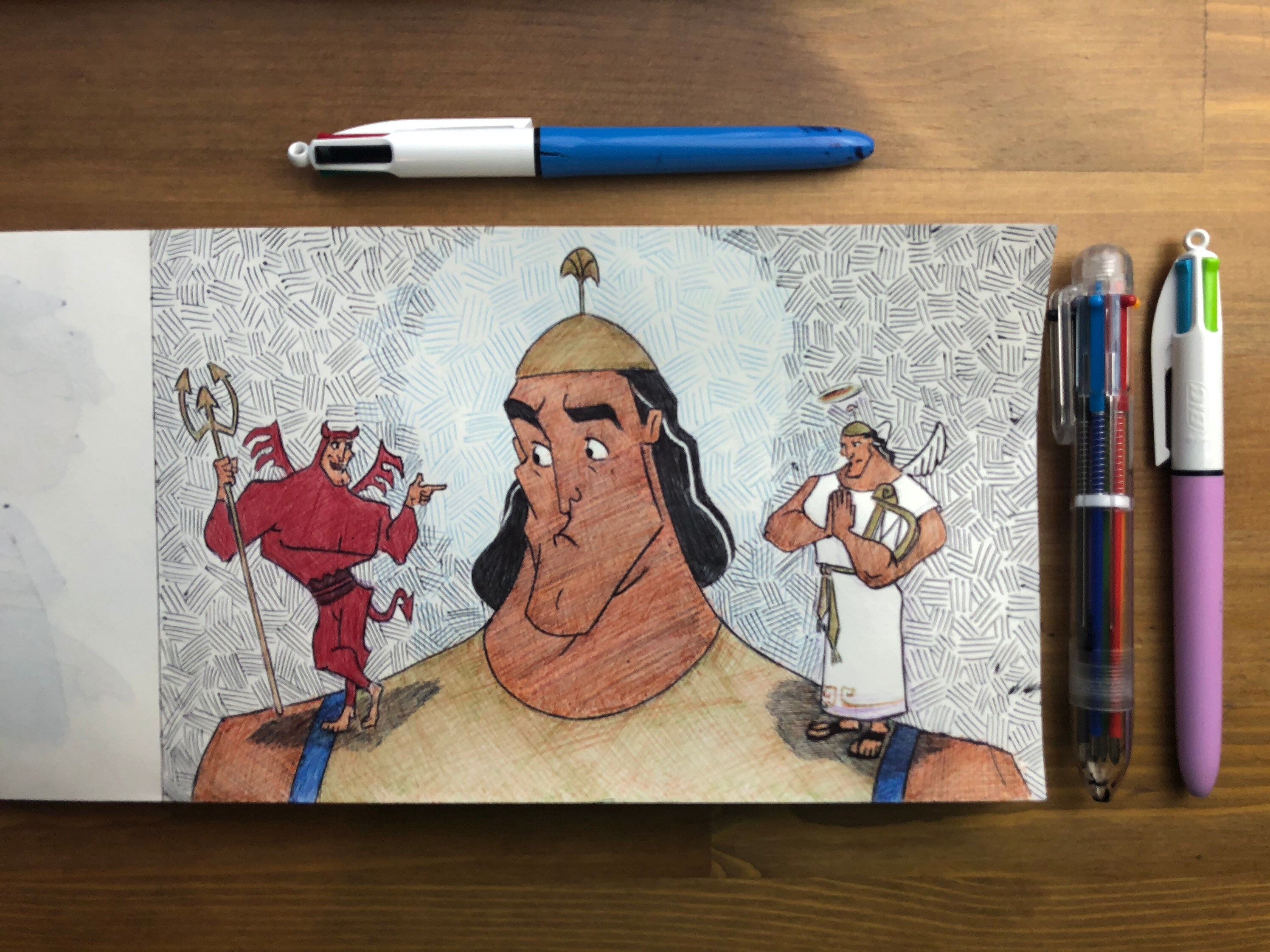 Kronk met Shoulder Angel & Devil originele tekening Etsy