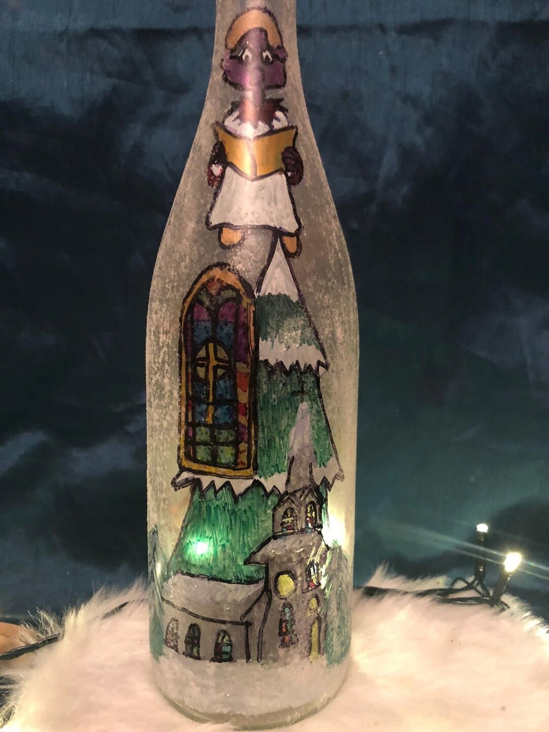 Quirky Christmas Light Up Wine Bottle, Choir Boy, Church ,Stained Glass
