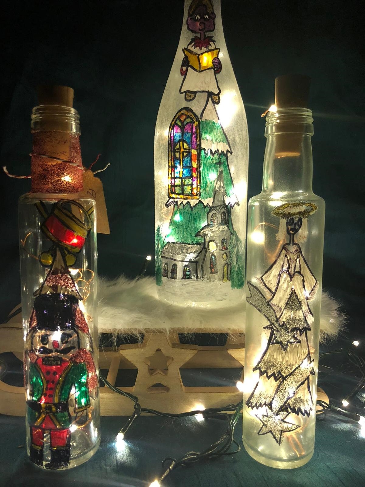 Quirky Christmas Light Up Wine Bottle, Choir Boy, Church ,Stained Glass