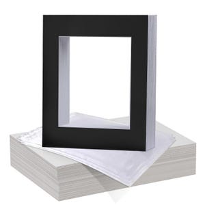 Paspartús precortados iFrame de 8" x 10" + Tableros de soporte + Bolsas de plástico transparente para fotos de 5" x 7" (juego completo sin ácido, paquete de 50)