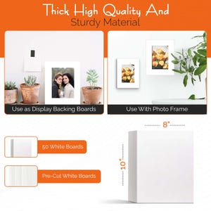 K&ouml;nnte beinhalten: Eine Packung mit 50 wei&szlig;en, vorgeschnittenen Platten, die 20,3 cm x 25,4 cm gro&szlig; sind. Die Platten sind dick und stabil und k&ouml;nnen als Display-R&uuml;ckw&auml;nde oder mit Bilderrahmen verwendet werden.