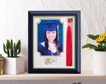 iFrame - Graduation Photo & Tassel Frame I Fits 5x7 Photograph I Customizable Grad Class Year | Real Wood Finish I Table or Wall Mount | USA