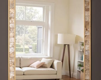 Handmade Capiz Shell Mosaic Mirror | Gold or Silver Leaf Frame (16x20, 20x24)