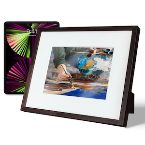 iFrame tablet-muurbeugel en -standaard | Stijlvolle houten lijst voor thuis en op kantoor | Maak van je tablet een decoratieve digitale lijst