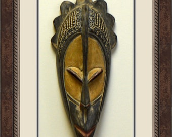 iFrame - Lega Mask | Authentic African Artifact | Shadow Box Display Case Framed | Interior Accents | Ethnic (20 x 28)