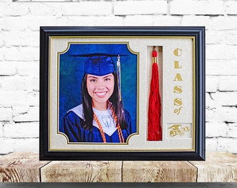 iFrame-Graduation Photo & Tassel Frame I Fits 8x10 Photograph I Customizable Grad Class Year | Real Wood Finish I Table or Wall Mount | USA