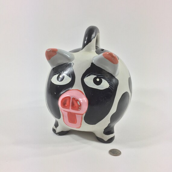 Vintage Ceramic Hand Painted Piggy Bank Cow Money Bank Coin Etsy
