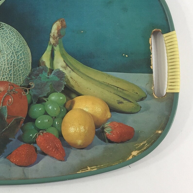 Mid century serving tray Vintage blue fiberboard Fruit oval platter Made in Japan