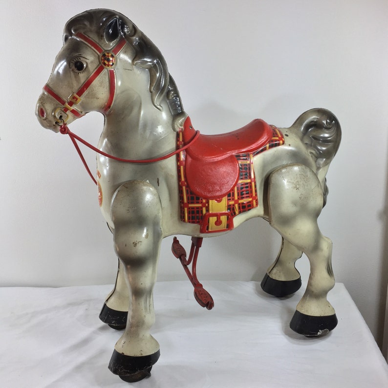 Antique riding toy horse MOBO BRONCO iron tin toy horse | Etsy