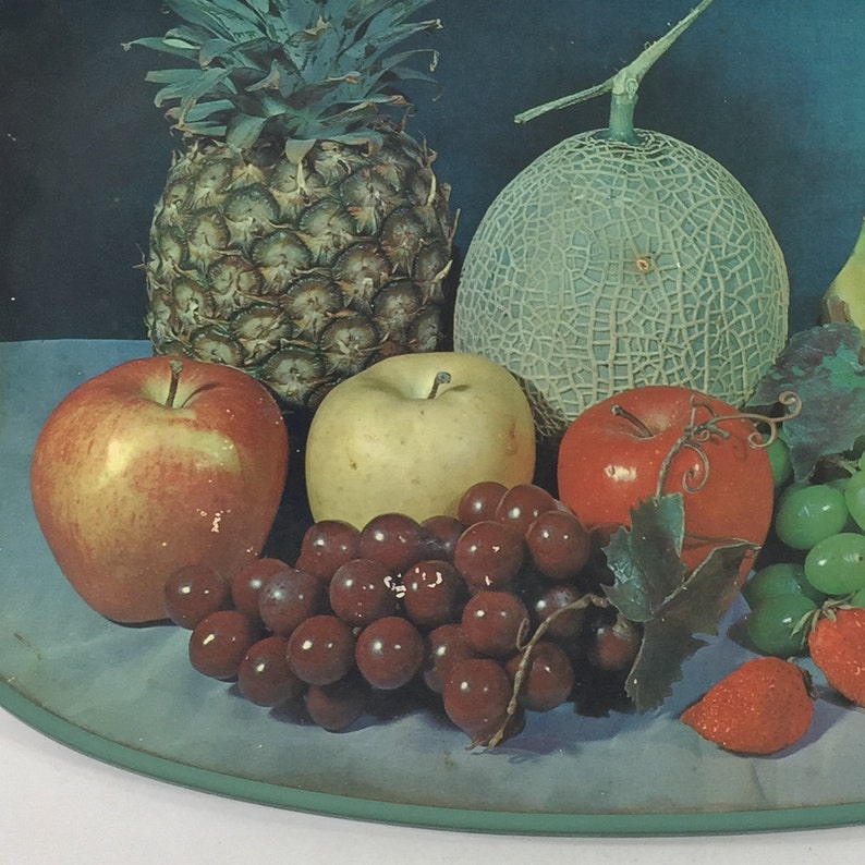 Mid century serving tray Vintage blue fiberboard Fruit oval platter Made in Japan