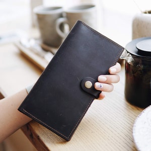 Cartera larga de cuero, cartera de cuero personalizada, regalo para mujer