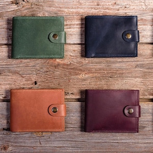 Cartera plegable de cuero hecha a mano minimalista cartera delgada pequeña cartera de cuero cartera de cuero para hombre moneda personalizada cartera de cuero