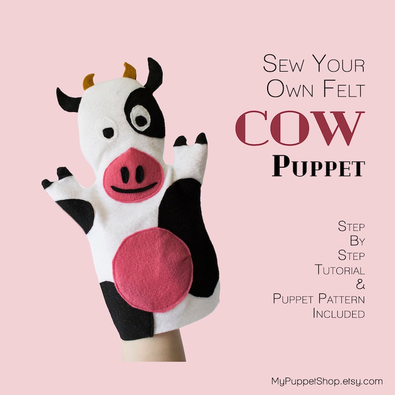 Felt Cow Hand Puppet Sewing PATTERN PDF Diy Puppet Tutorials Etsy