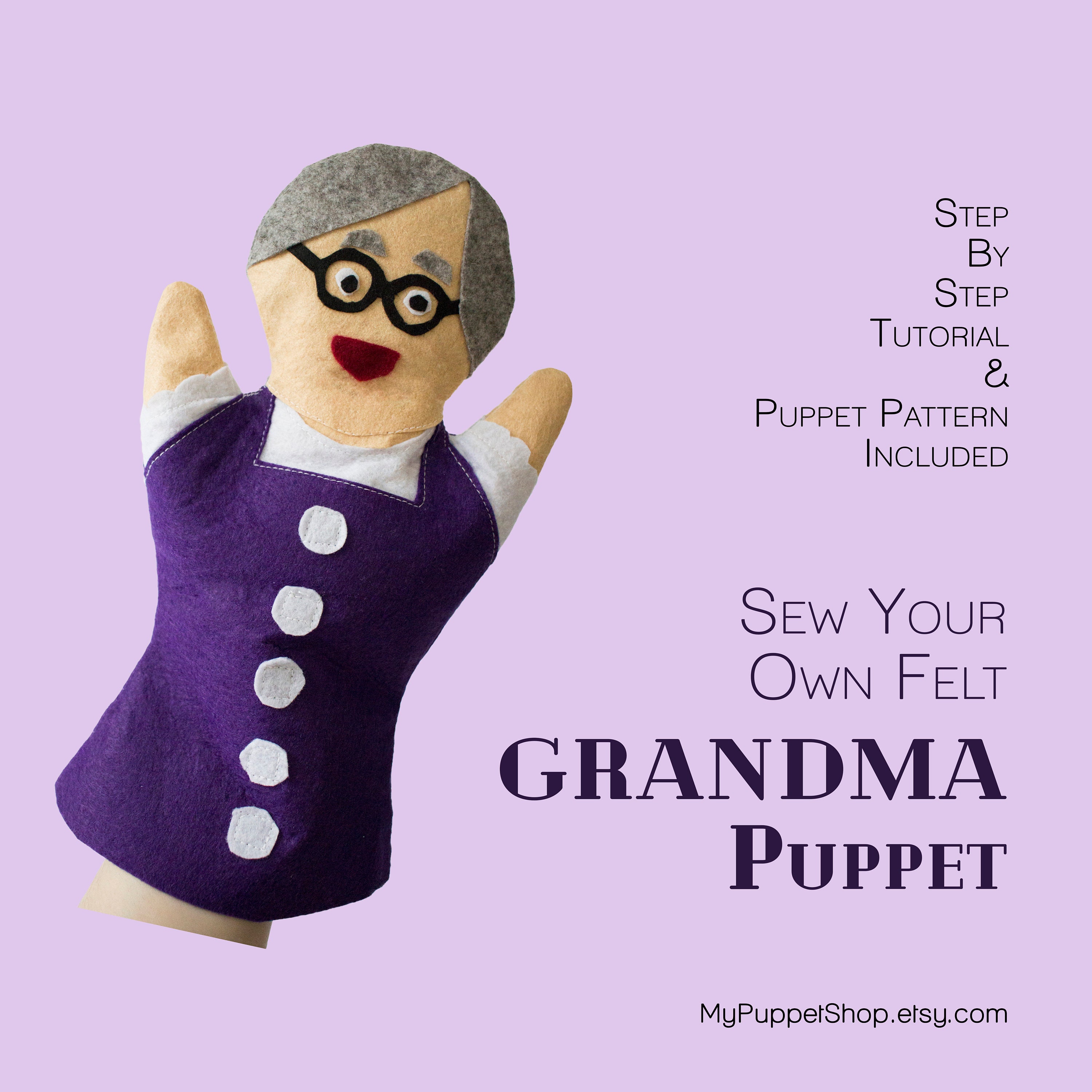 Grandma Puppet Felt Sewing Pattern for Adult Hand Puppet Step | Etsy