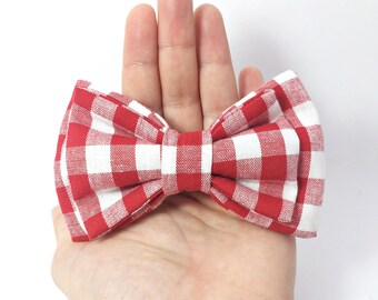 Red and White Picnic Dog Bow tie , Picnic Cat Bow , Dog Bowtie for Collar , Pet accessories , " CLASSIC RED "