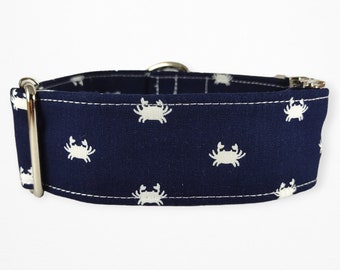 Blue Dog Collar, With Metal Buckle, Fabric Dog Collar, Crab Nautical Design, Small, Medium, Large Dog Accessories