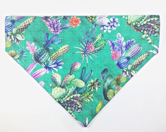 Green Cactus Dog Bandana , Bandana with name , Personalizable Succulent Dog Bandana , Cat Bandana Slip on Collar