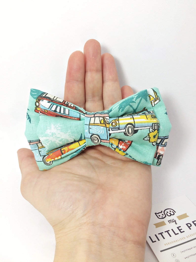Hippie Van Dog Bow Tie , Flower power , Surf beach dog bow , Summer Bow Tie for dogs , " HIPPIE " M – 11x7cm [4”x 3”]
