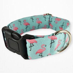 Flamingo Dog Collar , Pink dog collar , Girl dog accessory , Puppy Collar , Fabric handmade dog collar image 2