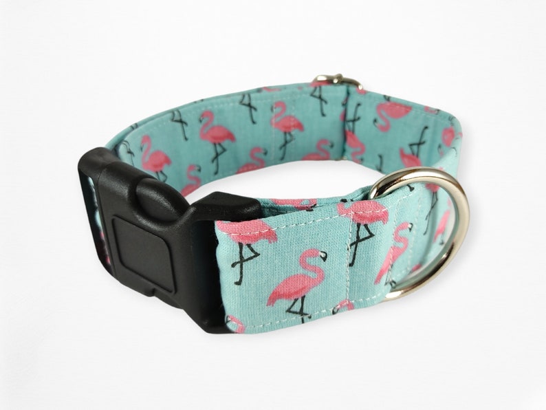 Flamingo Dog Collar , Pink dog collar , Girl dog accessory , Puppy Collar , Fabric handmade dog collar image 2