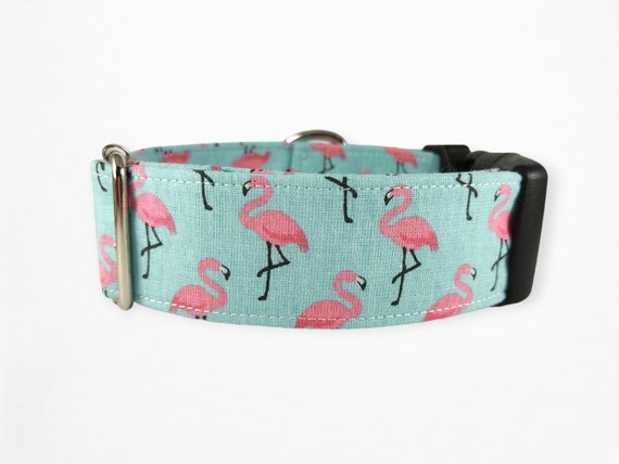 Flamingo Dog Collar , Pink dog collar , Girl dog accessory , Puppy Collar ,  Fabric handmade dog collar
