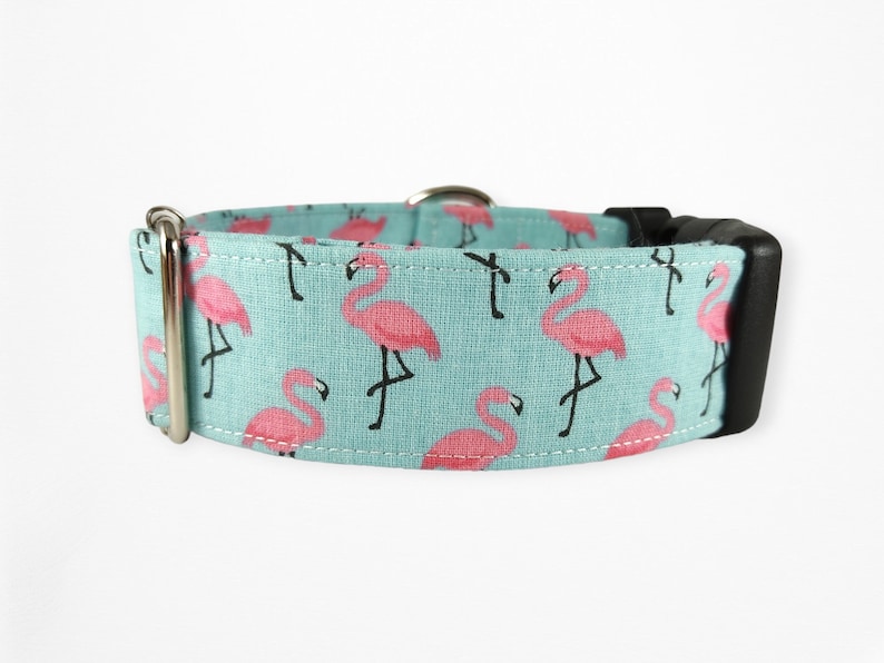 Flamingo Dog Collar , Pink dog collar , Girl dog accessory , Puppy Collar , Fabric handmade dog collar image 1