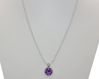 silver-plated ball chain with purple rhinestone pendant - LK02