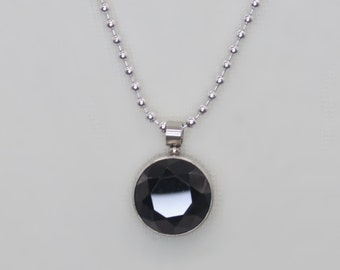 silver-plated ball chain with black rhinestone pendant - LK05
