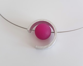 P Interchangeable necklace open asymmetrical ring including 15 Polaris beads for interchange - neckless - rainbow - aluminum jewelry - Polaris jewelry