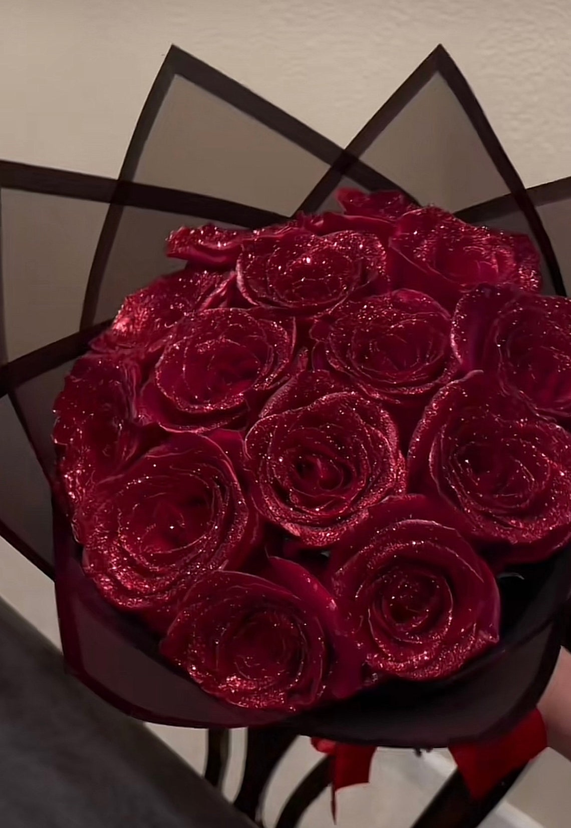 Artificial Handmade Red Glitter Rose Bouquet - Etsy