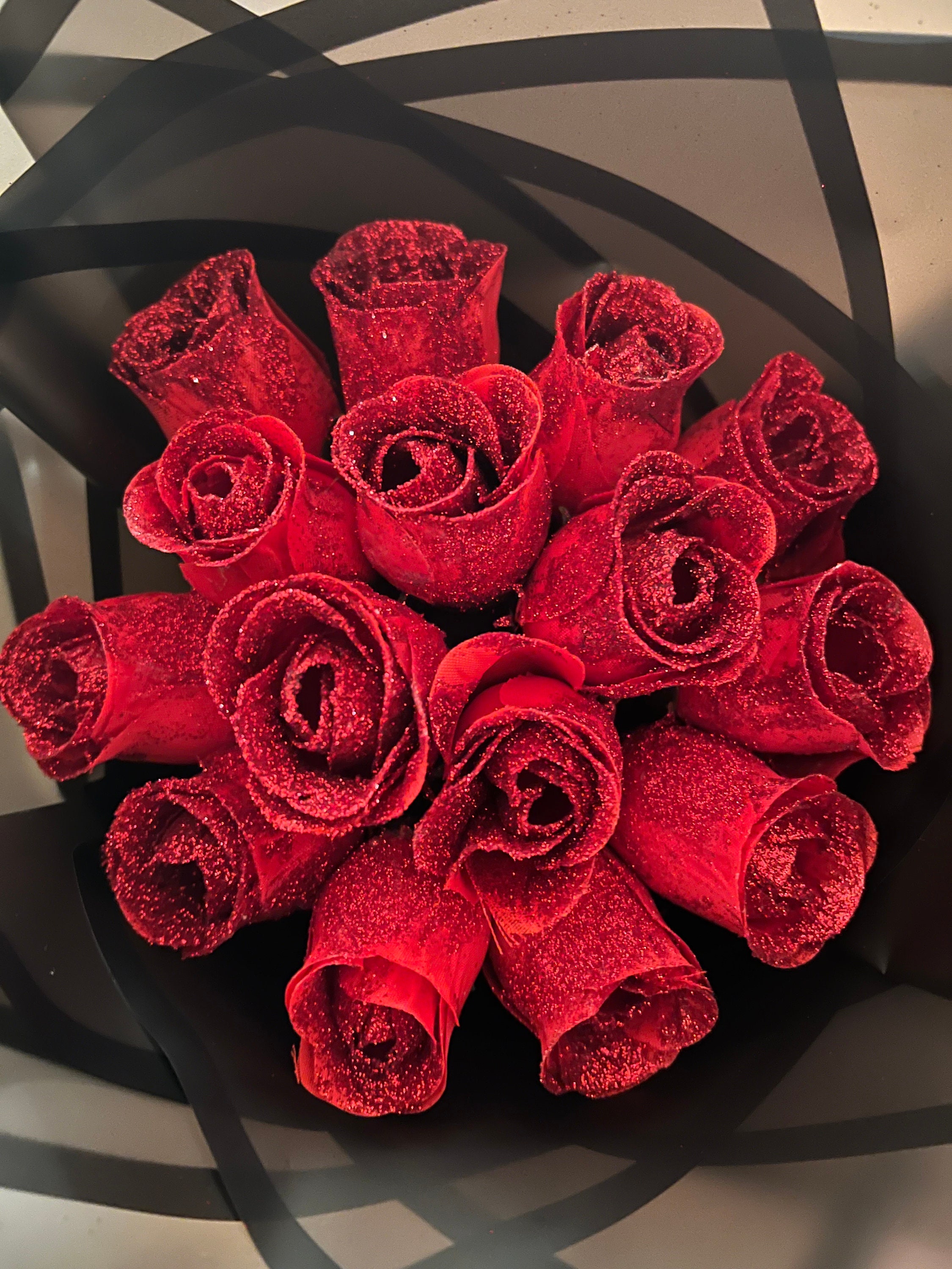 Artificial Handmade Red Glitter Rose Bouquet - Etsy