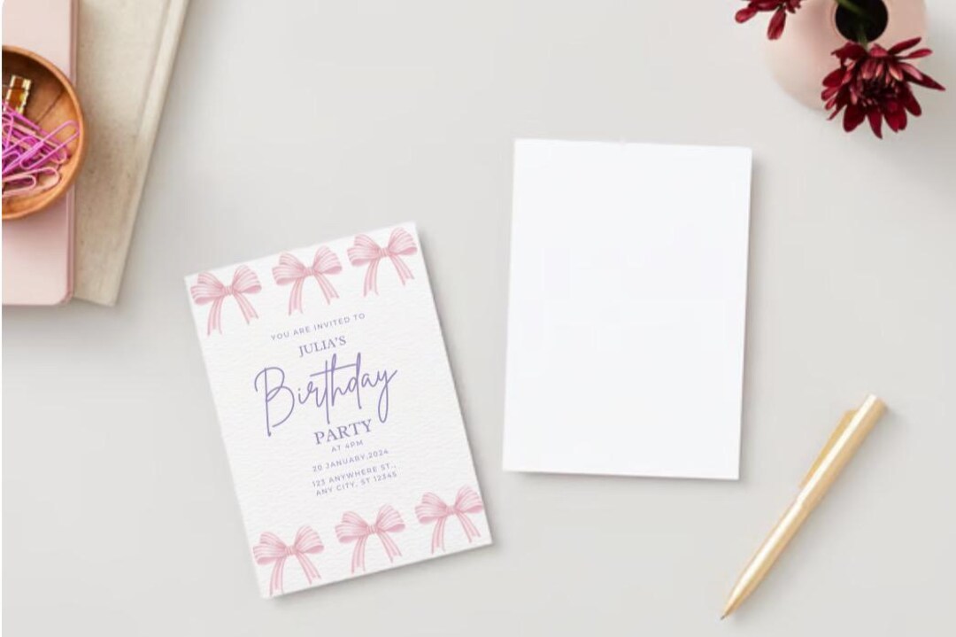 Invitación de cumpleaños con moño / Descarga digital / Invitación de ...