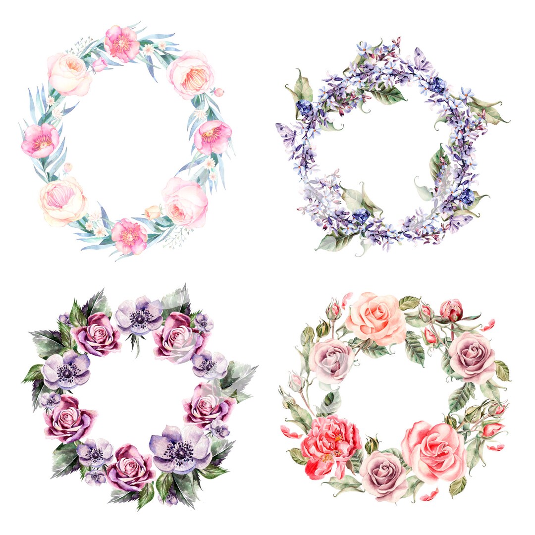Instant Download - 4 X Floral Wreaths Pack, Flower Ornamental Circle ...