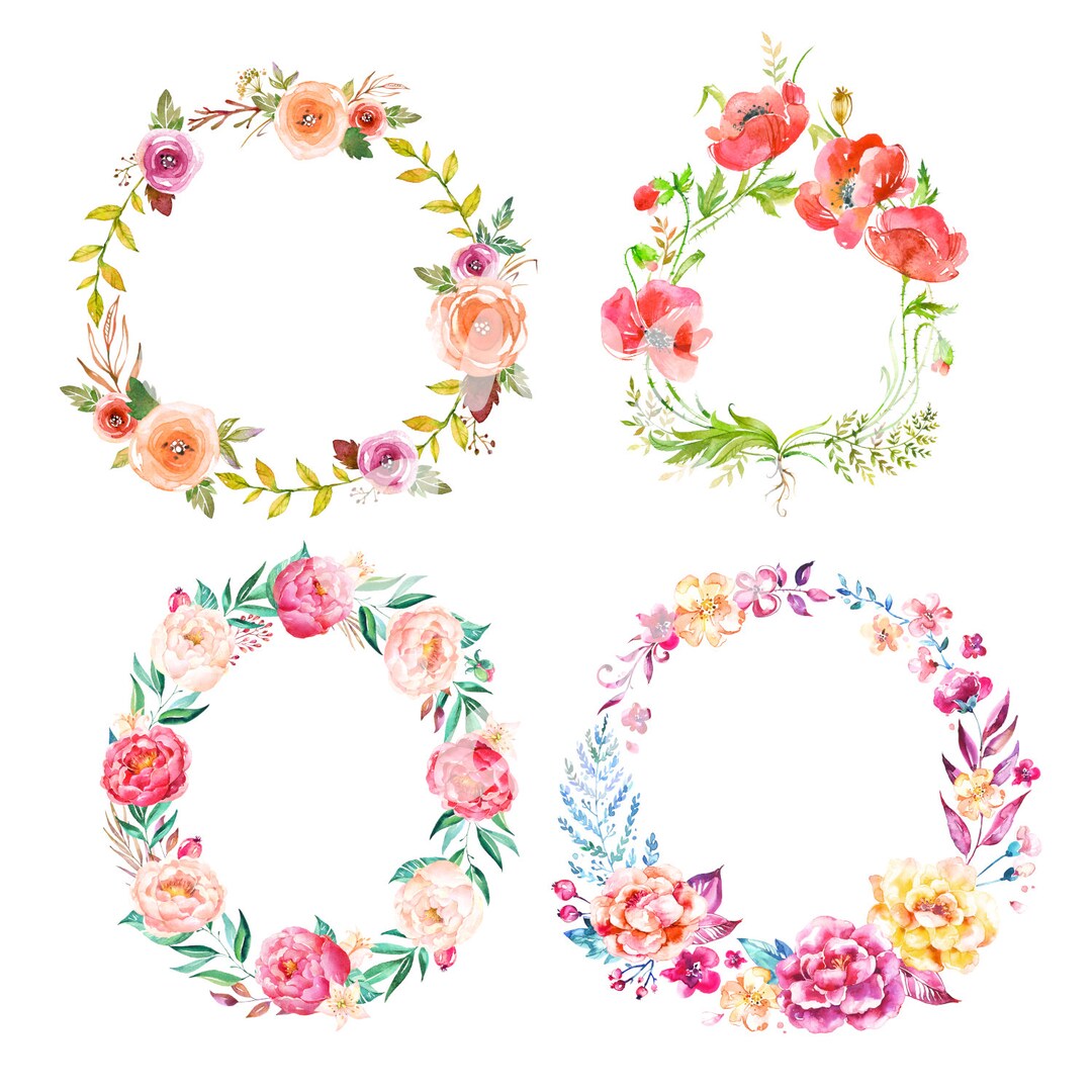 Instant Download 4 X Floral Wreaths Pack, Flower Ornamental Circle ...