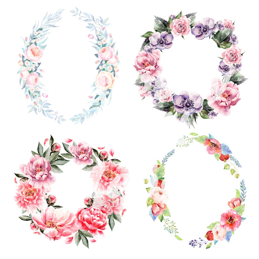Instant Download 4 X Floral Wreaths Pack Flower Ornamental - Etsy