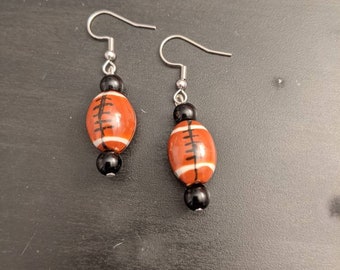 Football earrings, fall earrings, football jewelry, football mom, gift for her, unique gift, beaded earrings, beaded jewelry, football