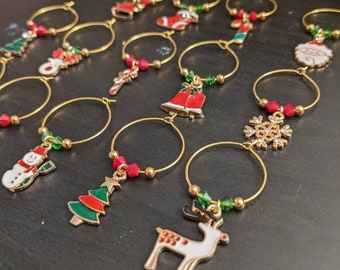 Christmas wine charms, Christmas drink charms, Xmas wine charms, hostess gift, host gift, gift for her, unique gift, handmade gift