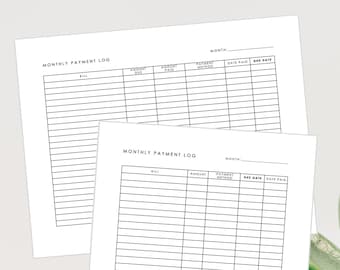 Minimalistisch maandelijks betalingslogboek, downloadbare factuurbetalingstracker, afdrukbaar betalingslogboek, digitale maandelijkse factuurbetalingstracker