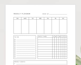 Minimalistische weekplanner, downloadbare weekplanner, afdrukbare weekplanner, digitale weekplanner