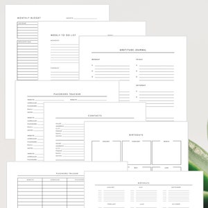 Minimalistische huishoudelijke binder, downloadbare familiebinderprintables, afdrukbare huishoudelijke bindervellen, digitale huishoudelijke tracker
