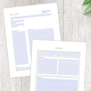 Minimalist Fillable Recipe Card, Downloadable Recipe Template, Printable Recipe Page, Recipe Book Template, Fillable, Editable