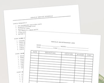 Minimalistisk fordonsunderhållslogg, nedladdningsbart fordonsunderhåll, utskrivbart fordonsserviceschema, spårare för bilunderhåll