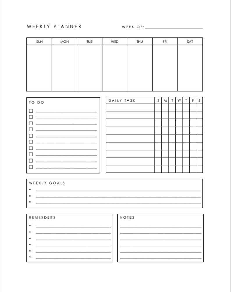 Minimalist Weekly Planner Downloadable Weekly Planner Etsy Denmark