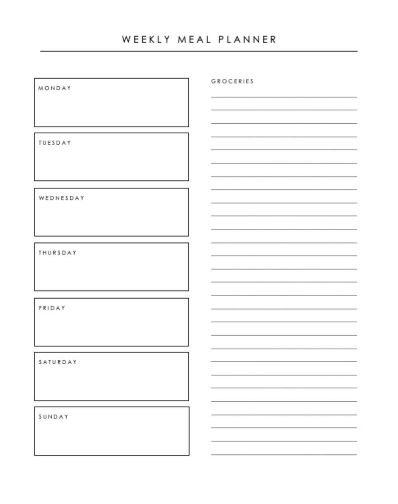 Minimalist Weekly Meal Planner Template Downloadable Meal Planner