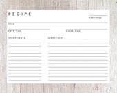 Minimalist Recipe Card 4x6 and 5x7, Downloadable Recipe Template, Printable Recipe Card, Digital Recipe Card