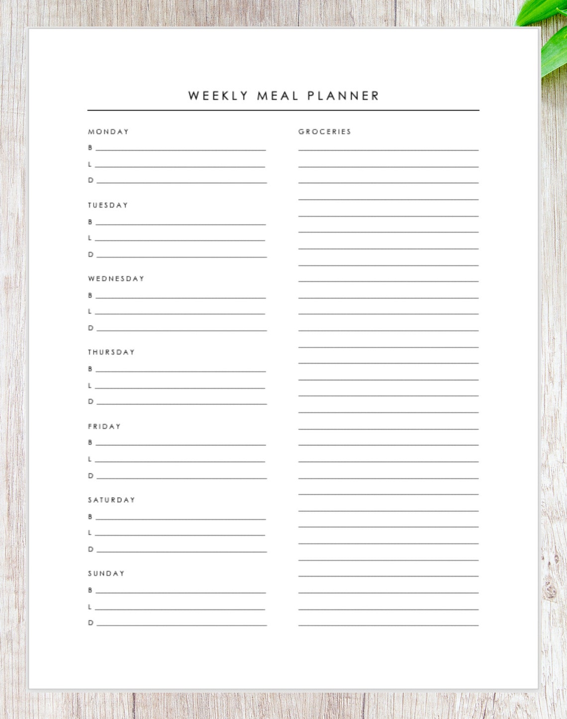 Minimalist Weekly Meal Planner Template, Downloadable Meal Planner ...