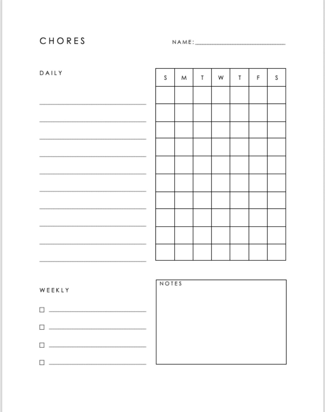 Minimalist Chore Chart, Downloadable Chore Chart, Printable Chore Chart ...